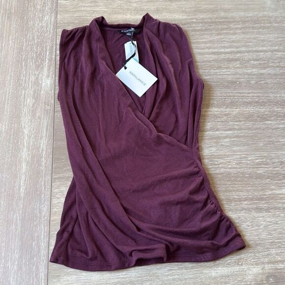 41 HAWTHORN Benni Wrap Front Ruched Knit Top Burgundy Small Stitch Fix Nwt - Picture 2 of 3